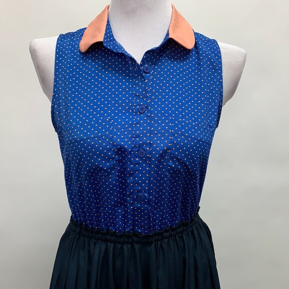 Maison Jules Women's Dress Medium Blue Multicolor Polka Dots Sleeveless - Picture 2 of 7